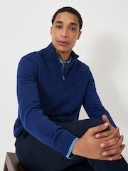 Crew Clothing Blue 100% Cotton Brioche Rib Half Zip Knit Jumper - Image 3 of 5