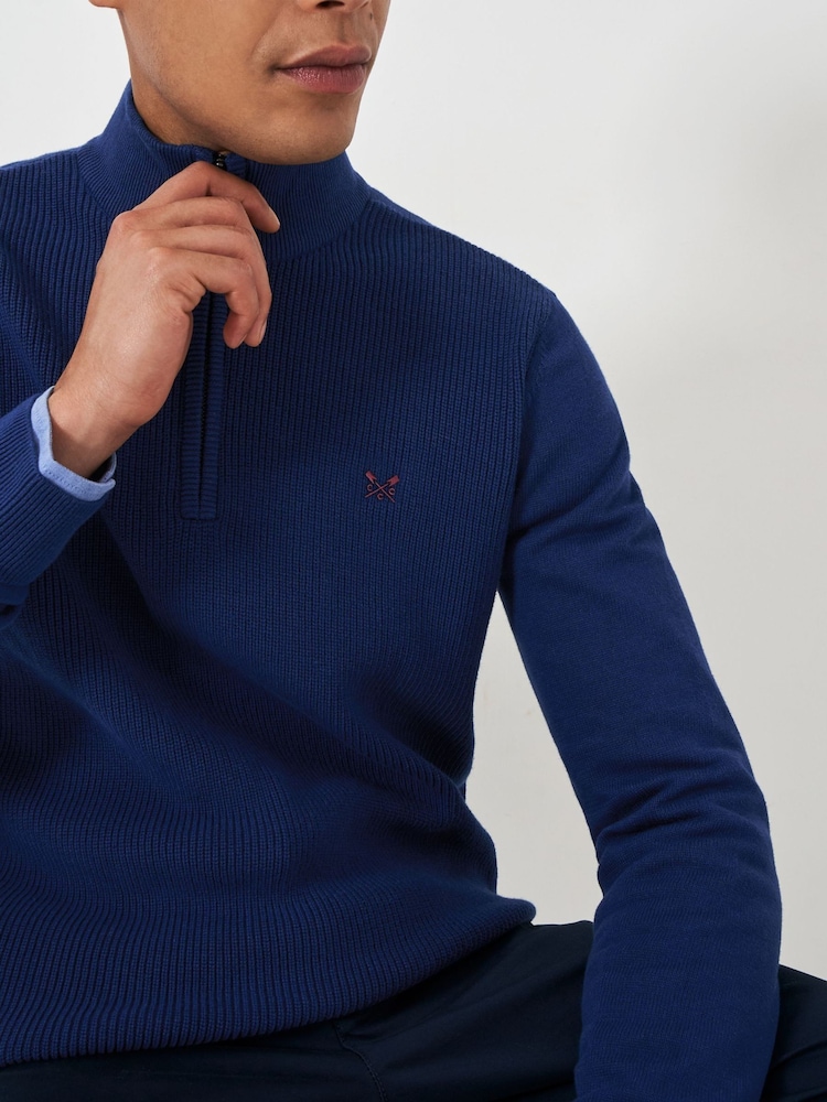 Crew Clothing 100% Cotton Brioche Rib Half Zip Knit - Image 4 of 5