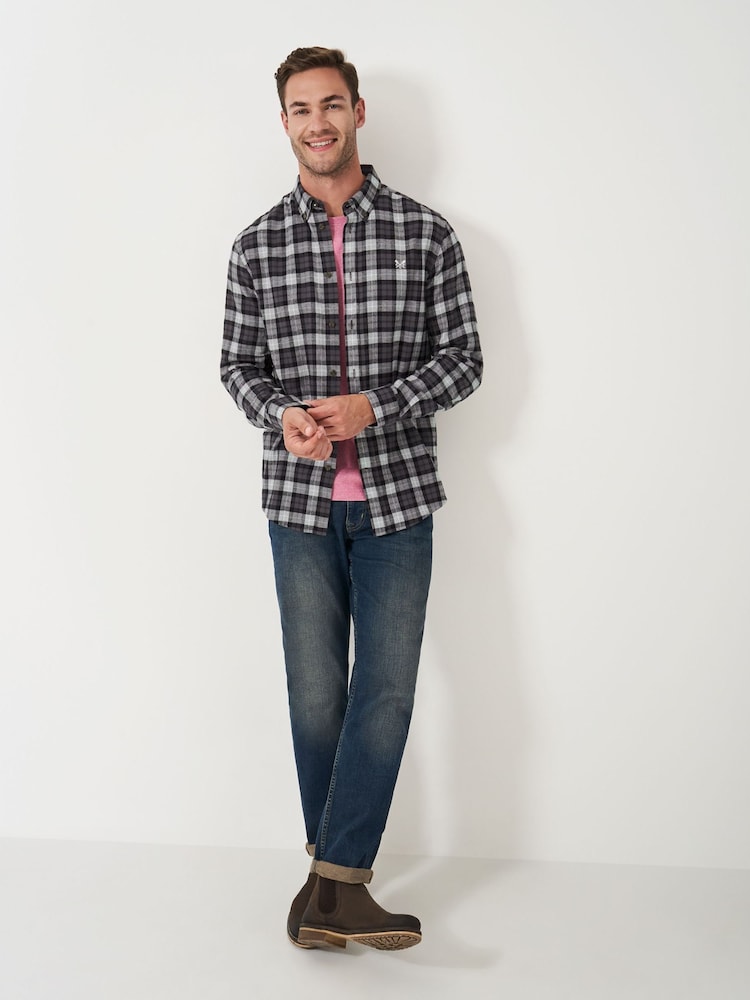 Crew Clothing Grey Watch Check Flannel Black 100% Cotton Shirt - Image 1 of 5