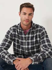 Crew Clothing Grey Watch Check Flannel Black 100% Cotton Shirt - Image 3 of 5