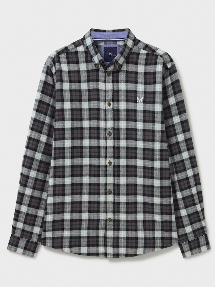 Crew Clothing Grey Watch Check Flannel Black 100% Cotton Shirt - Image 5 of 5