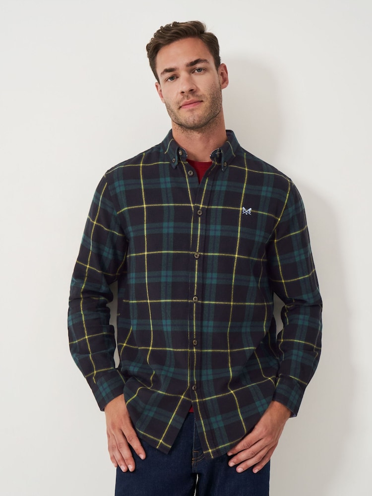 Crew Clothing Green Long Sleeve House Check Flannel 100% Cotton Shirt - Image 1 of 5