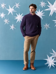 Violet - Pulover tricotat din lână de miel Blend cu torsade Crew Clothing Company - Image 1 of 5