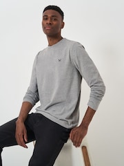 Crew Clothing Company Grey Plain Long Sleeve 100% Cotton T-Shirt - Image 1 of 5