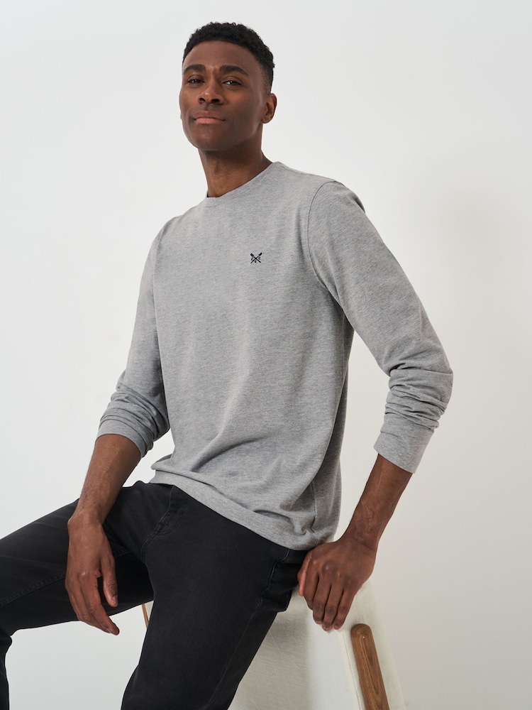 Crew Clothing Company Grey Plain Long Sleeve 100% Cotton T-Shirt - Image 1 of 5 Crew Clothing Company Grey Plain Long Sleeve 100% Cotton T-Shirt - Image 1 of 5