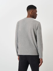 Crew Clothing Company Grey Plain Long Sleeve 100% Cotton T-Shirt - Image 2 of 5