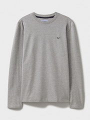 Crew Clothing Company Grey Plain Long Sleeve 100% Cotton T-Shirt - Image 5 of 5