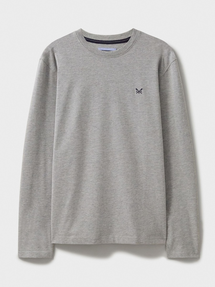 Crew Clothing Company Grey Plain Long Sleeve 100% Cotton T-Shirt - Image 5 of 5