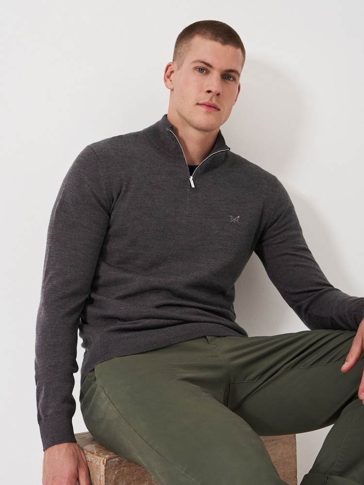 Серый - Crew Clothing Company Merino Quarter Zip Knit Jumper - Изображение 1 из 5