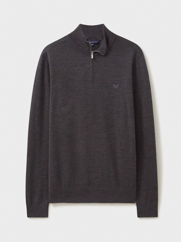 Crew Clothing Company Grey Merino Quarter Zip Knit Jumper - Image 5 of 5 Crew Clothing Company Grey Merino Quarter Zip Knit Jumper - Image 5 of 5