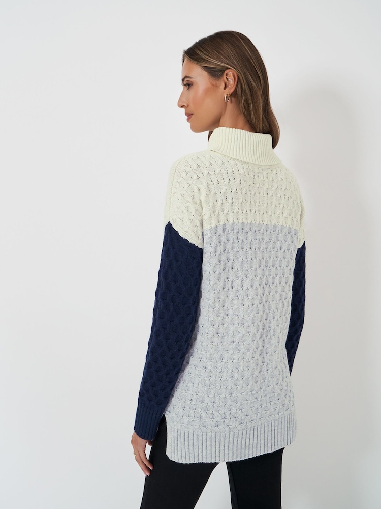 Crew Clothing Blue Grey Roll Neck Textured Jumper - Image 2 of 5