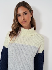 Crew Clothing Blue Grey Roll Neck Textured Jumper - Image 4 of 5