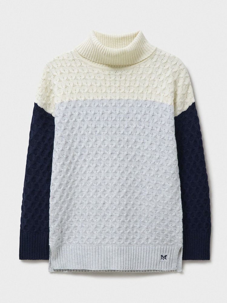 Crew Clothing Blue Grey Roll Neck Textured Jumper - Image 5 of 5
