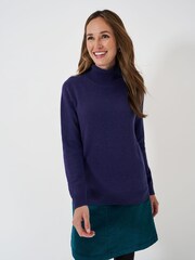 Crew Clothing Blue Merino Cashmere Blend Roll Neck Jumper - Image 1 of 5