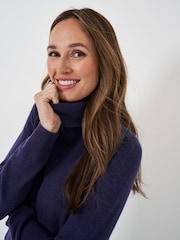 Crew Clothing Blue Merino Cashmere Blend Roll Neck Jumper - Image 4 of 5