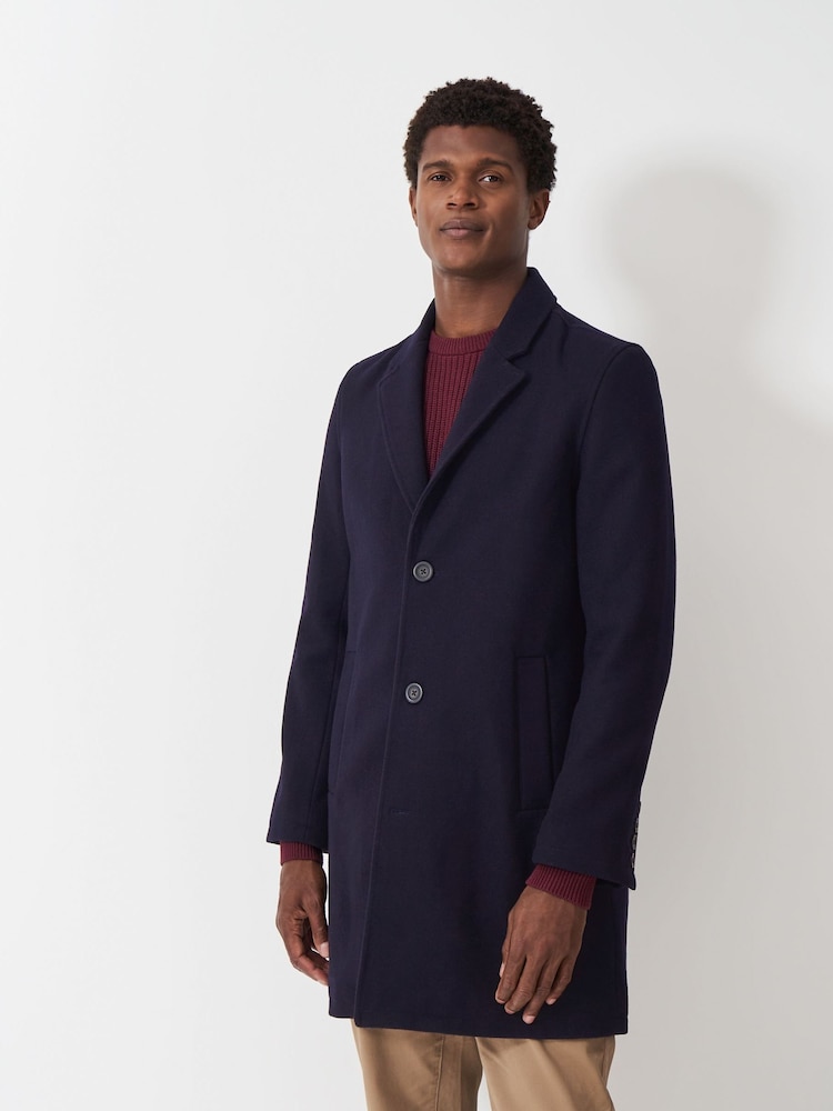 Crew Clothing Company Blue Petersfield Wool Blend Coat - Image 3 of 6
