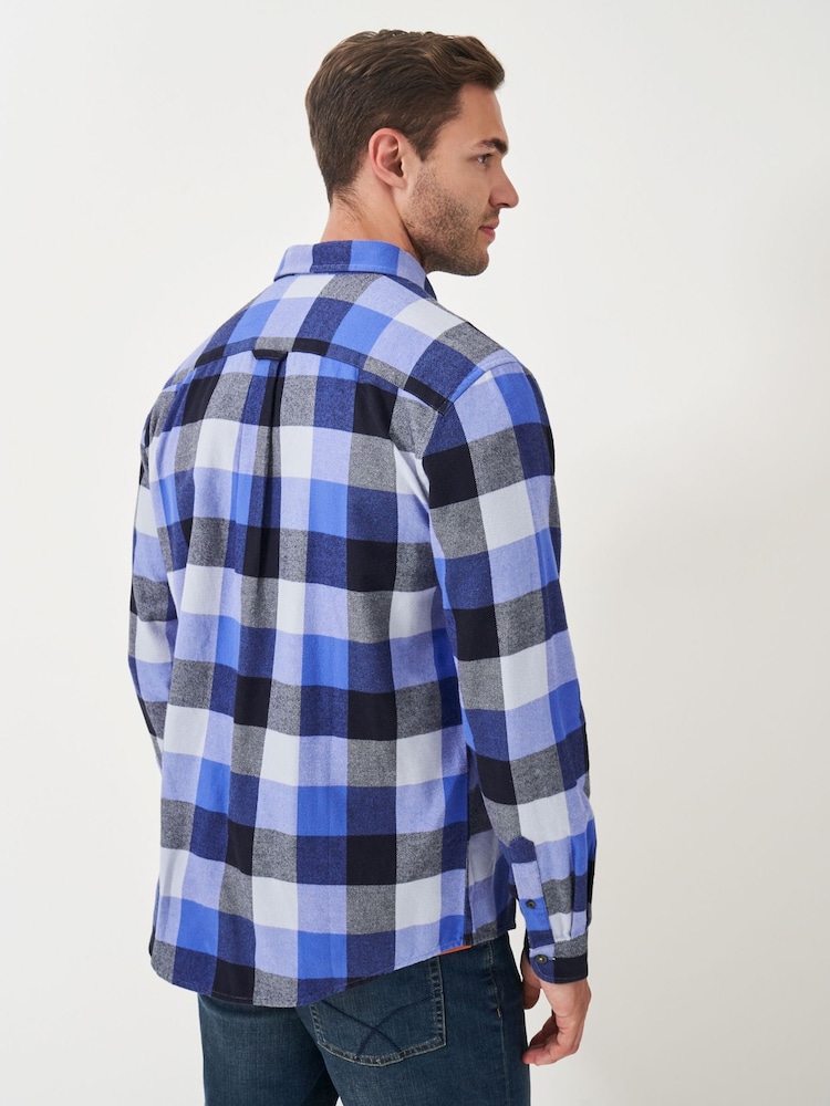 Crew Clothing Blue Ridgegate Buffalo Check Flannel 100% Cotton Shirt - Image 2 of 5