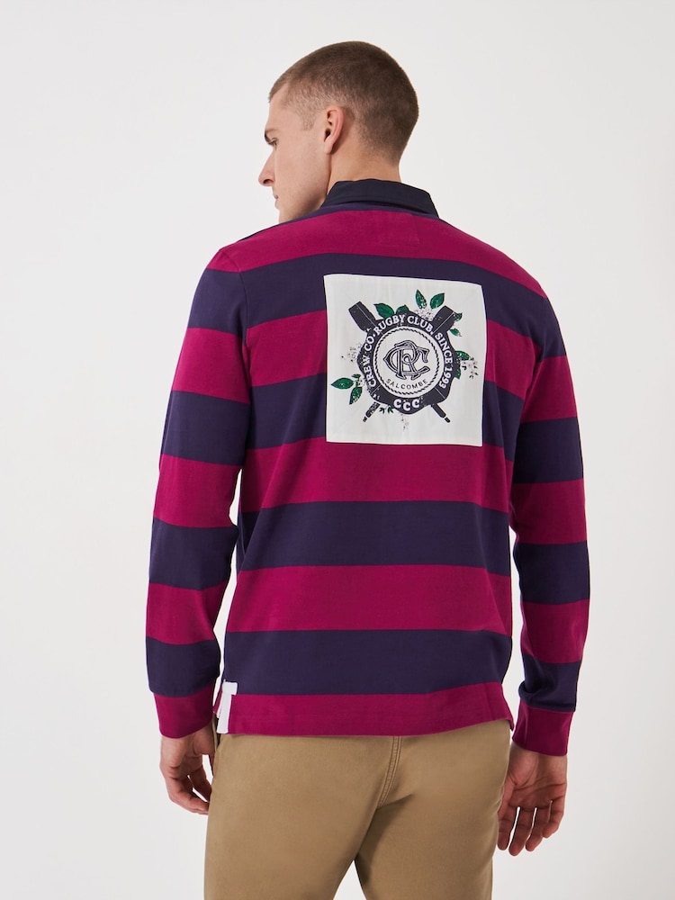 Crew Clothing Company Red 100% Cotton Heritage Stripe Rugby Shirt - Image 2 of 5