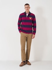 Crew Clothing Company Red 100% Cotton Heritage Stripe Rugby Shirt - Image 3 of 5