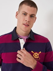 Crew Clothing Company Red 100% Cotton Heritage Stripe Rugby Shirt - Image 4 of 5
