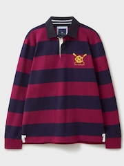 Crew Clothing Company Red 100% Cotton Heritage Stripe Rugby Shirt - Image 5 of 5