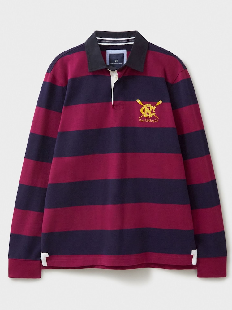 Crew Clothing Company Red 100% Cotton Heritage Stripe Rugby Shirt - Image 5 of 5