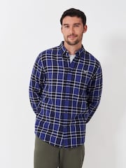 Crew Clothing Blue Jones Check Brushed Flannel 100% Cotton Shirt - Image 1 of 5