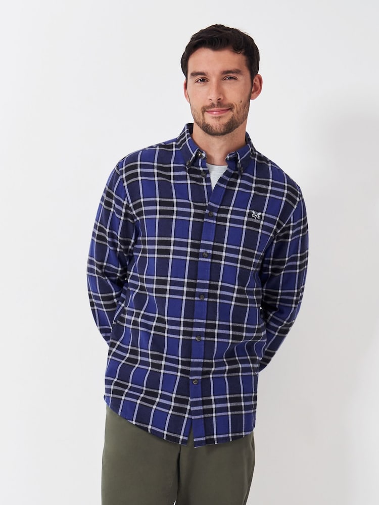 Crew Clothing Blue Jones Check Brushed Flannel 100% Cotton Shirt - Image 1 of 5