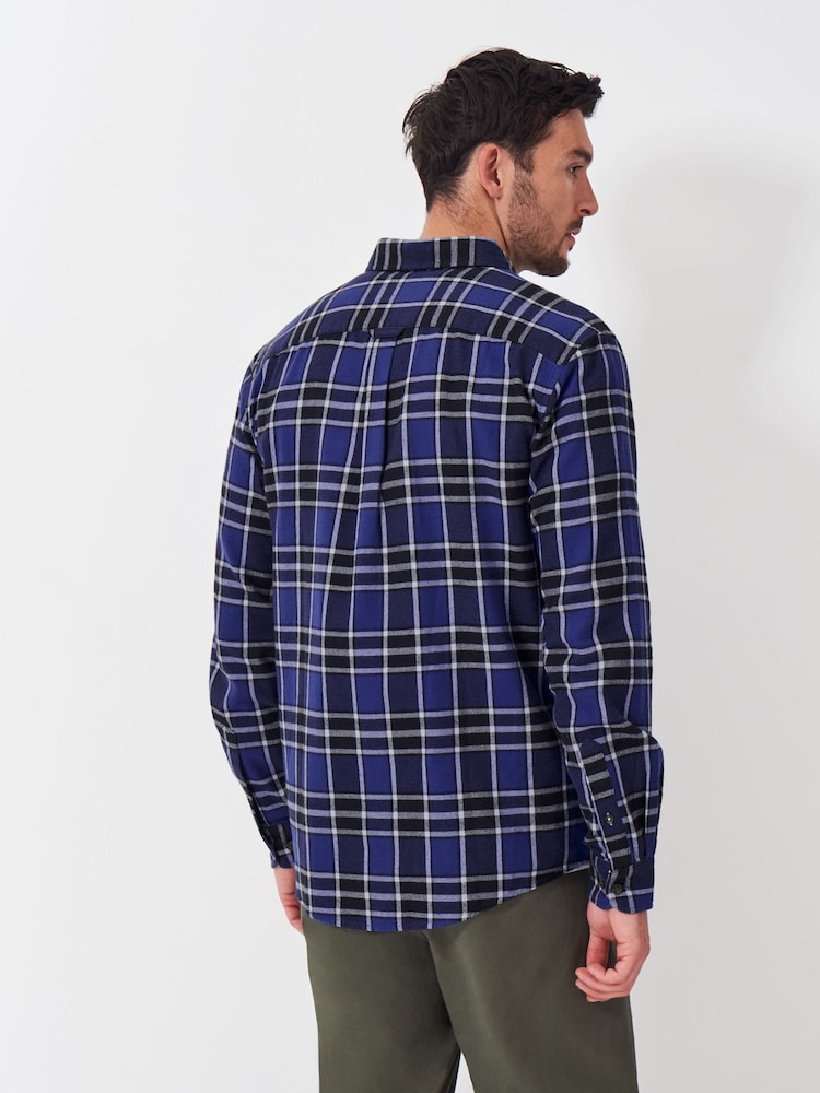 Crew Clothing Blue Jones Check Brushed Flannel 100% Cotton Shirt - Image 2 of 5