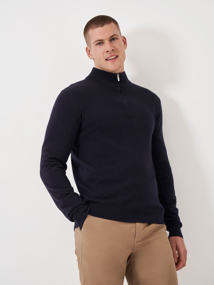 Синий - Crew Clothing Company Merino Quarter Zip Knit Jumper - Изображение 1 из 5
