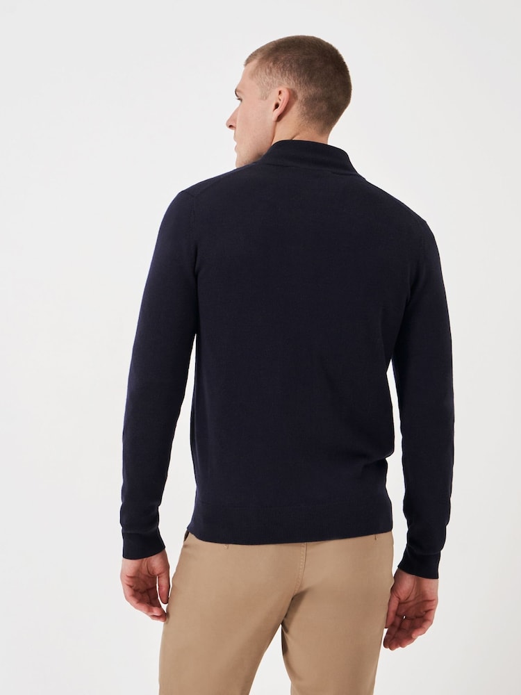 Синий - Crew Clothing Company Merino Quarter Zip Knit Jumper - Изображение 2 из 5