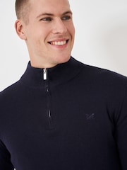 Синий - Crew Clothing Company Merino Quarter Zip Knit Jumper - Изображение 4 из 5