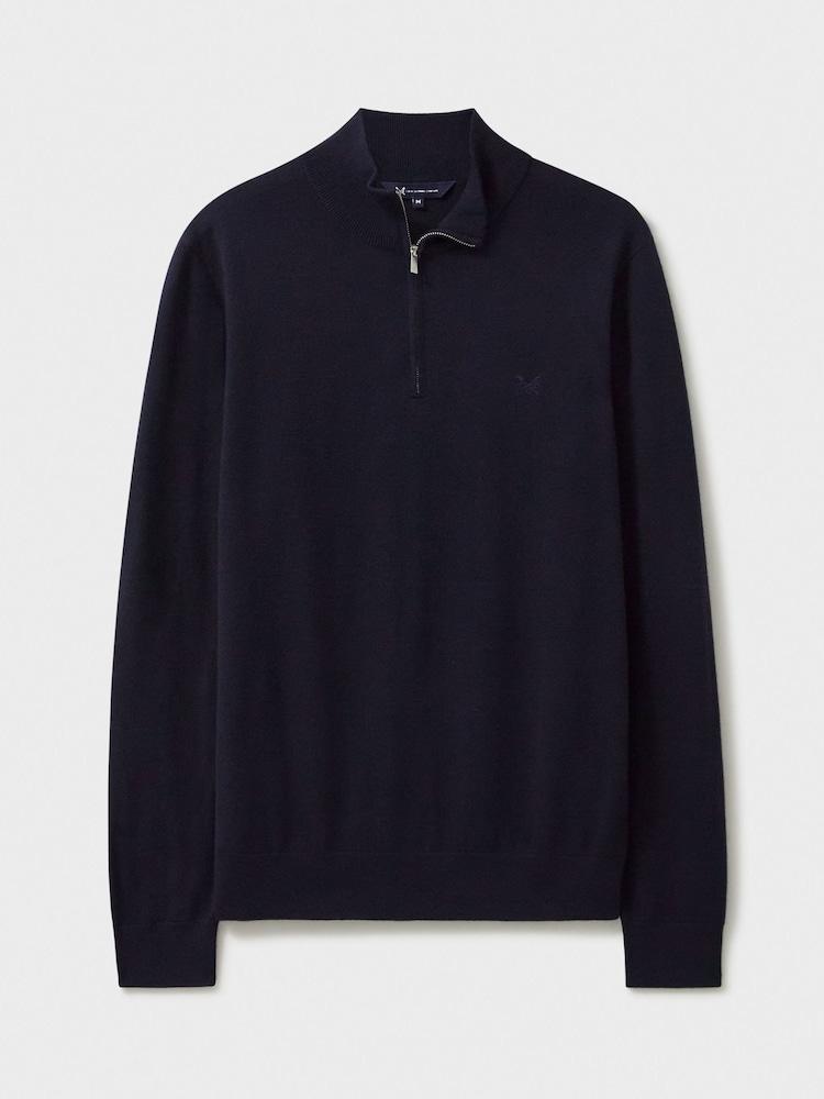Синий - Crew Clothing Company Merino Quarter Zip Knit Jumper - Изображение 5 из 5
