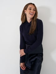 Crew Clothing Blue Merino Wool and Cashmere Twist Neck Knit Jumper - Image 3 of 6