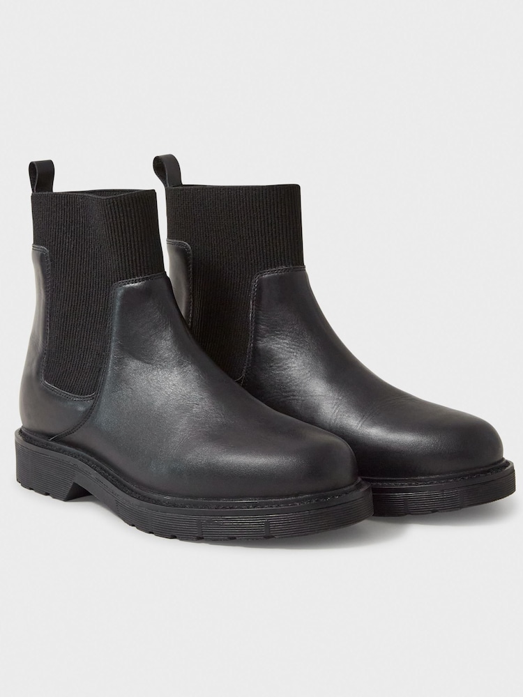 Crew Clothing Black Ribbed Cuff Cheslea Boots - Image 2 of 4