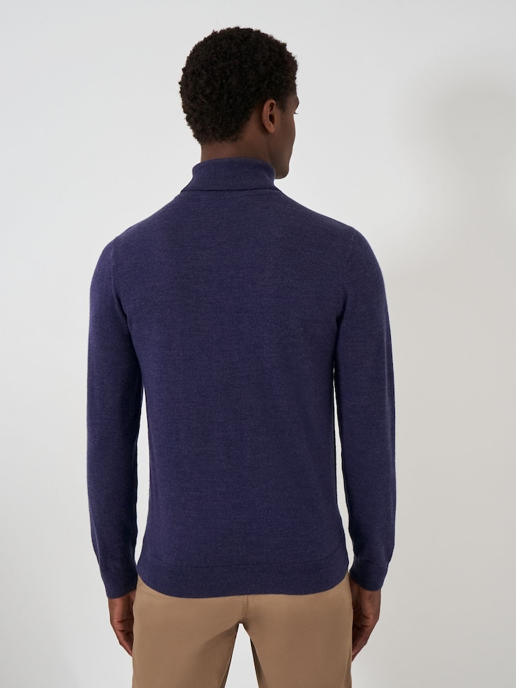Crew Clothing Blue Merino Roll Neck Knit Jumper - Image 2 of 5