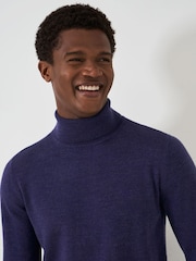 Crew Clothing Blue Merino Roll Neck Knit Jumper - Image 4 of 5