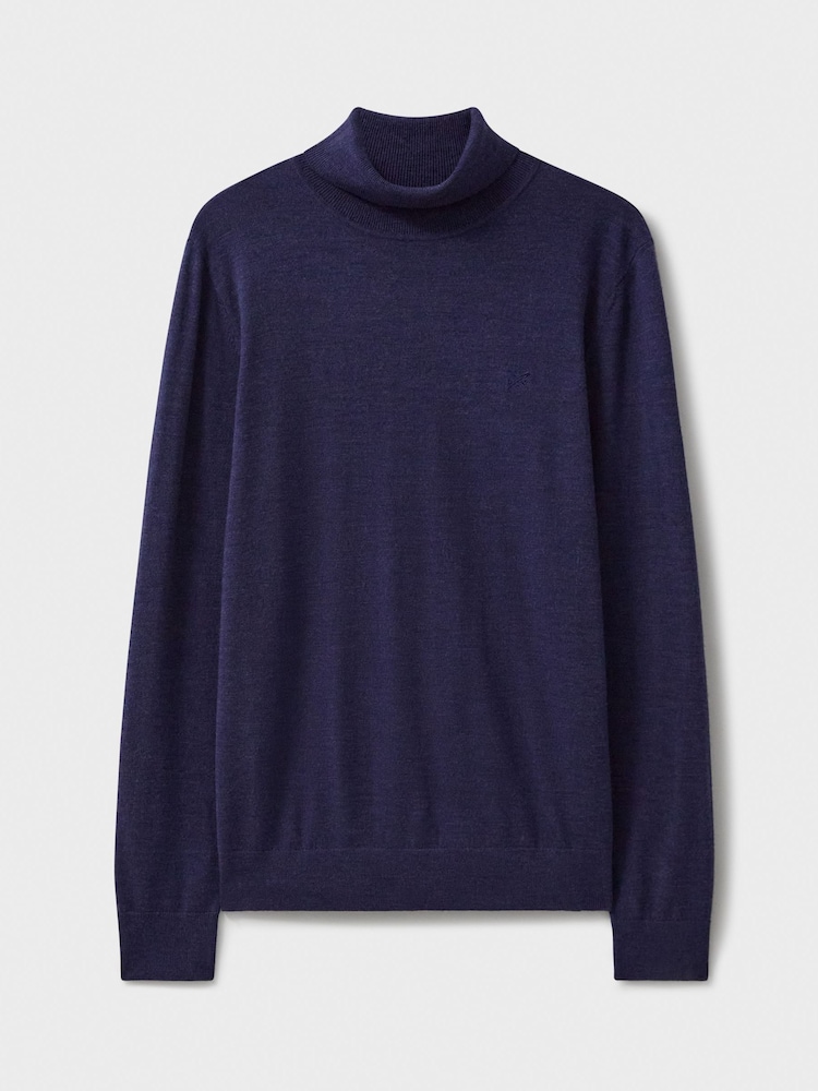 Crew Clothing Blue Merino Roll Neck Knit Jumper - Image 5 of 5