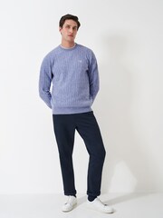 Crew Clothing Company Blue Lambswool Blend Cable Knit Jumper - Image 1 of 5