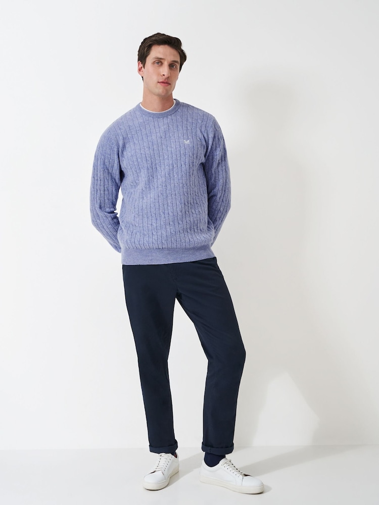 Crew Clothing Company Blue Lambswool Blend Cable Knit Jumper - Image 1 of 5