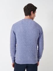 Crew Clothing Company Blue Lambswool Blend Cable Knit Jumper - Image 2 of 5