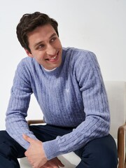 Crew Clothing Company Blue Lambswool Blend Cable Knit Jumper - Image 3 of 5