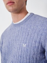 Crew Clothing Company Blue Lambswool Blend Cable Knit Jumper - Image 4 of 5