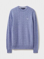 Crew Clothing Company Blue Lambswool Blend Cable Knit Jumper - Image 5 of 5