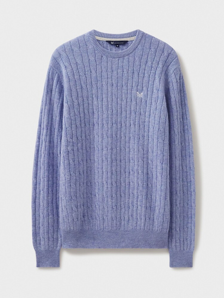Crew Clothing Company Blue Lambswool Blend Cable Knit Jumper - Image 5 of 5