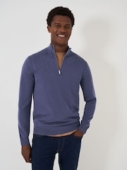 Синий - Crew Clothing Company Merino Quarter Zip Knit Jumper - Изображение 1 из 5