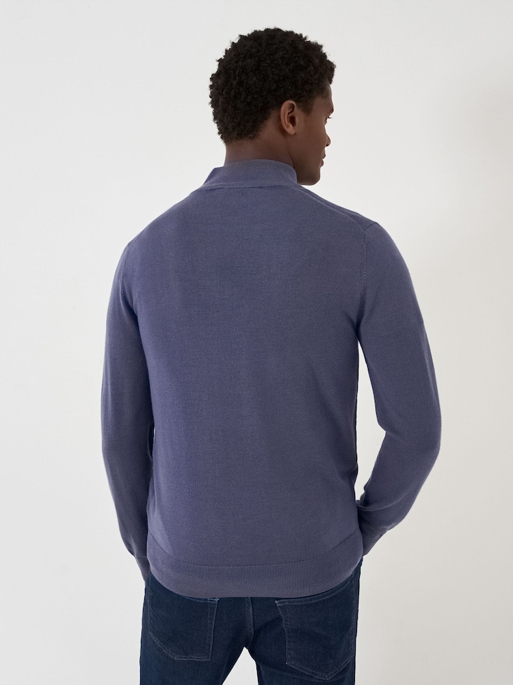 Синий - Crew Clothing Company Merino Quarter Zip Knit Jumper - Изображение 2 из 5