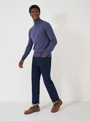 Синий - Crew Clothing Company Merino Quarter Zip Knit Jumper - Изображение 3 из 5