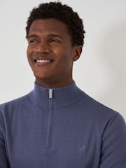 Синий - Crew Clothing Company Merino Quarter Zip Knit Jumper - Изображение 4 из 5