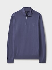 Синий - Crew Clothing Company Merino Quarter Zip Knit Jumper - Изображение 5 из 5